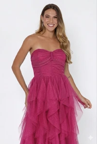 Vestido Paulina Saia Longa Com Babados Em Tule Aurora