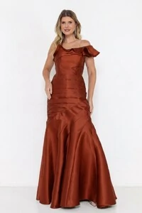 Vestido Ivanice Em Zibeline Modelo Sereia Ombro Assimétrico