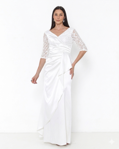 FotoVestido Zenith Sofisticado Em Cetim Indonésia Manga 3/4