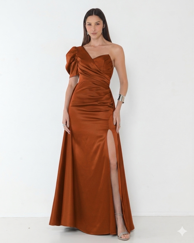 FotoVestido Livia Em New Span OMbro Assimétrico Longo Fenda