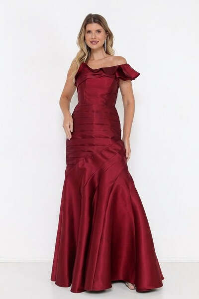 Foto Vestido Ivanice Em Zibeline Modelo Sereia Ombro Assimétrico