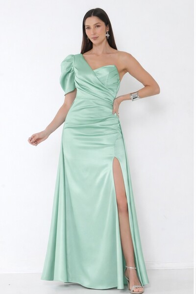 Foto Vestido Livia Em New Span OMbro Assimétrico Longo Fenda