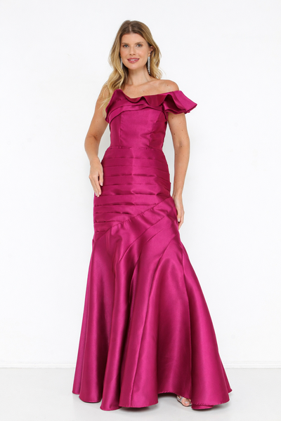 Foto Vestido Ivanice Em Zibeline Modelo Sereia Ombro Assimétrico