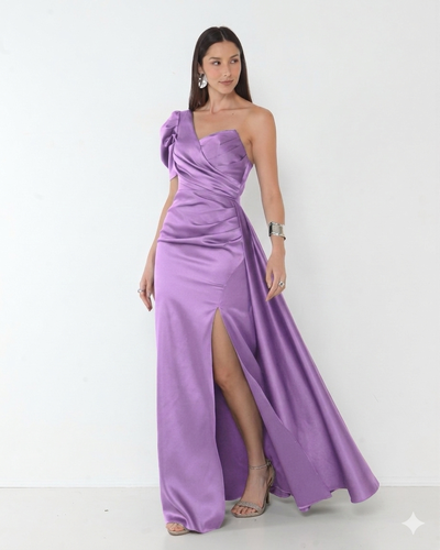 Foto Vestido Livia Com Fenda Lateral Lavanda