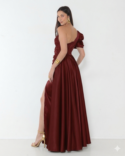 FotoVestido Livia Em New Span OMbro Assimétrico Longo Fenda