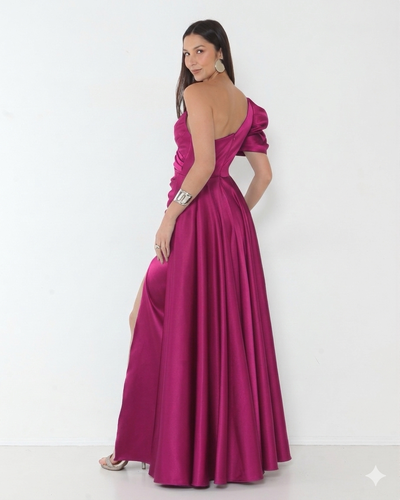 Foto Vestido Livia Em New Span OMbro Assimétrico Longo Fenda