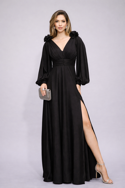 Foto Vestido Amanda Flor Manga Longa Fenda