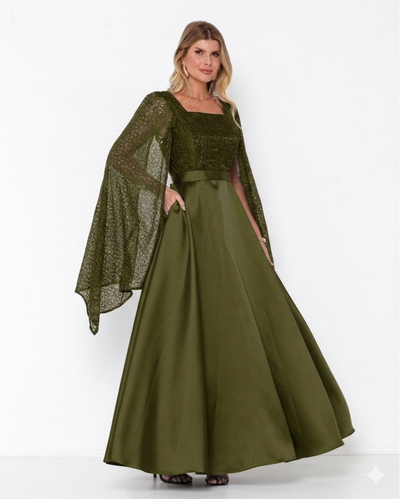 Foto Vestido Suellen Manga Capa Com Brilho