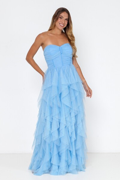 Foto Vestido Paulina Longo Saia Com Camadas em Tule Aurora Azul Serenity