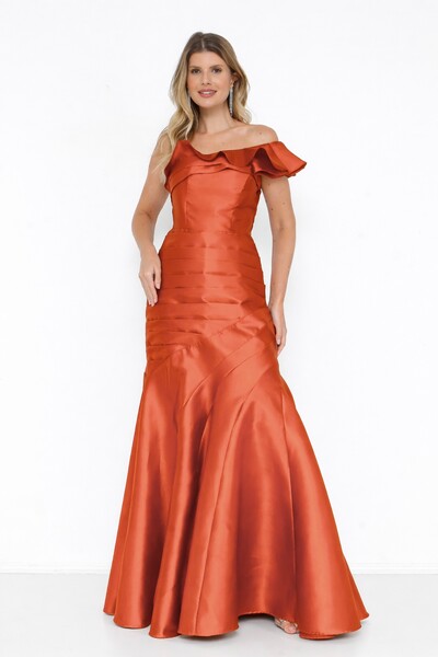 Foto Vestido Ivanice Em Zibeline Modelo Sereia Ombro Assimétrico