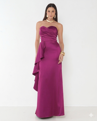 Foto Vestido Zaine Detalhe Em Babado Cascata Fúcsia