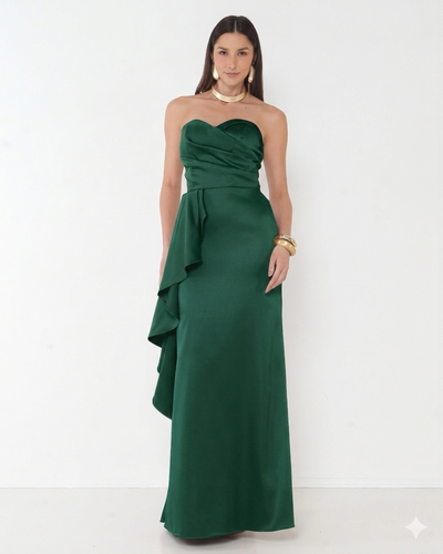 Foto Vestido Zaine Detalhe Em Babado Cascata Verde Esmeralda