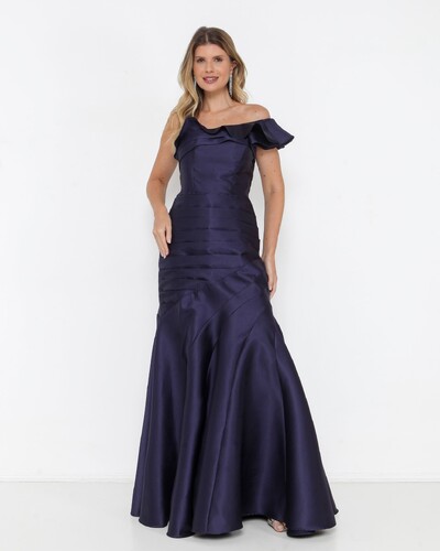 Foto Vestido Longo Ivanice Efeito Sereia Azul Marinho