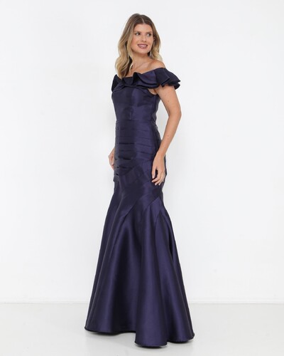 FotoVestido Longo Ivanice Efeito Sereia Azul Marinho