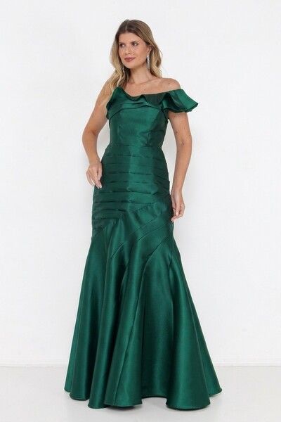 Foto Vestido Longo Ivanice Efeito Sereia Verde Esmeralda