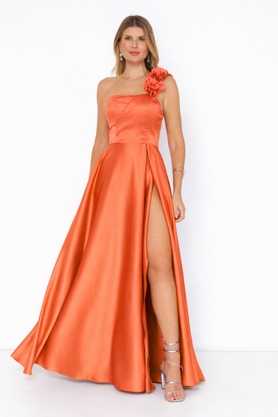 Foto Vestido Fabiola Alça Flor Longo Fenda