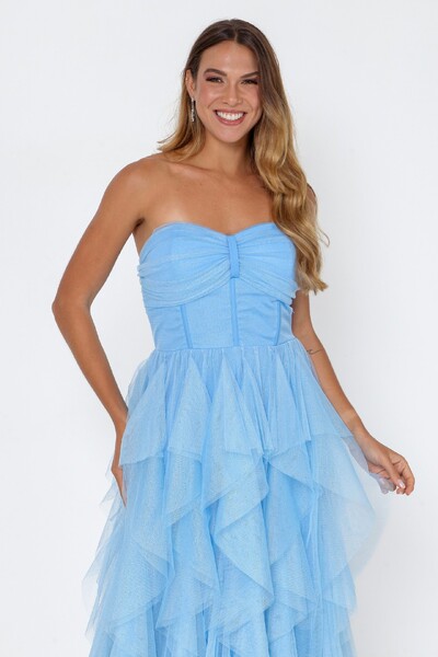 FotoVestido Paulina Longo Saia Com Camadas em Tule Aurora Azul Serenity