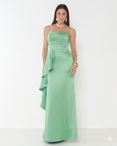 Foto Vestido Zaine Detalhe Em Babado Cascata Verde Mint