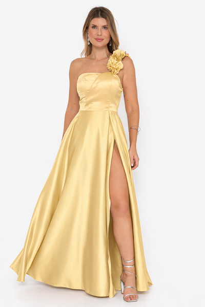 Foto Vestido Fabiola Alça Flor Longo Fenda