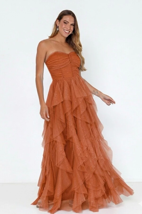 Vestido Paulina Saia Longa Com Babados Em Tule Aurora