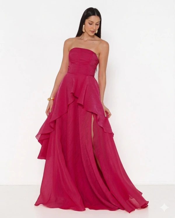 Vestido Suzi Longo Fluido Em Organza Lalique