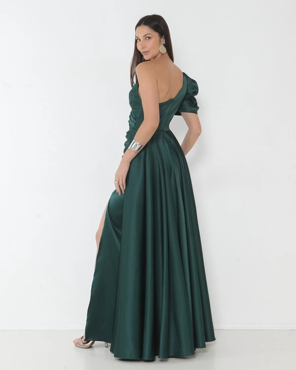 Vestido Livia Em New Span OMbro Assimétrico Longo Fenda