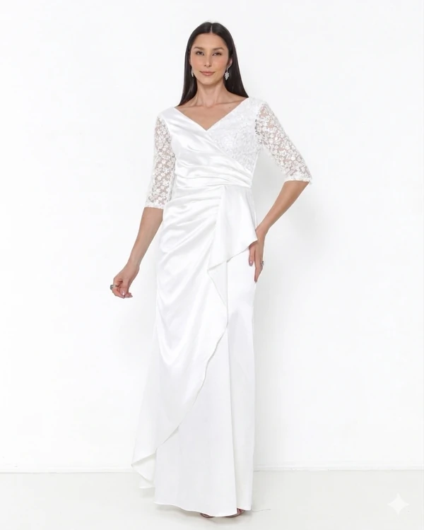 Vestido Zenith Sofisticado Em Cetim Indonésia Manga 3/4