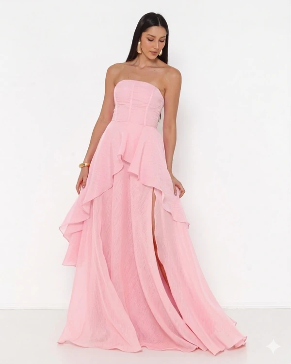 Vestido Suzi Longo Fluido Em Organza Lalique