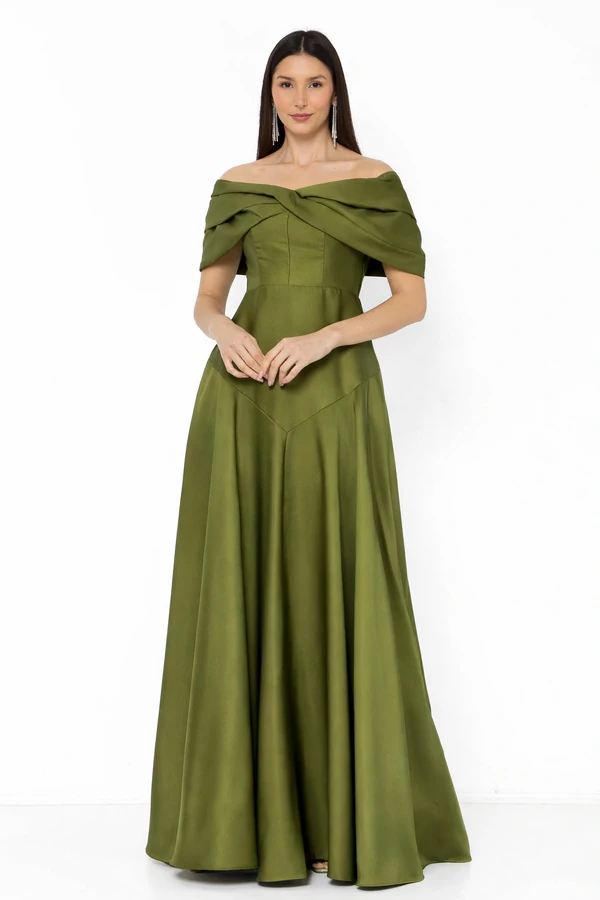 Vestido Blanca Ombro a Ombro Sofisticado