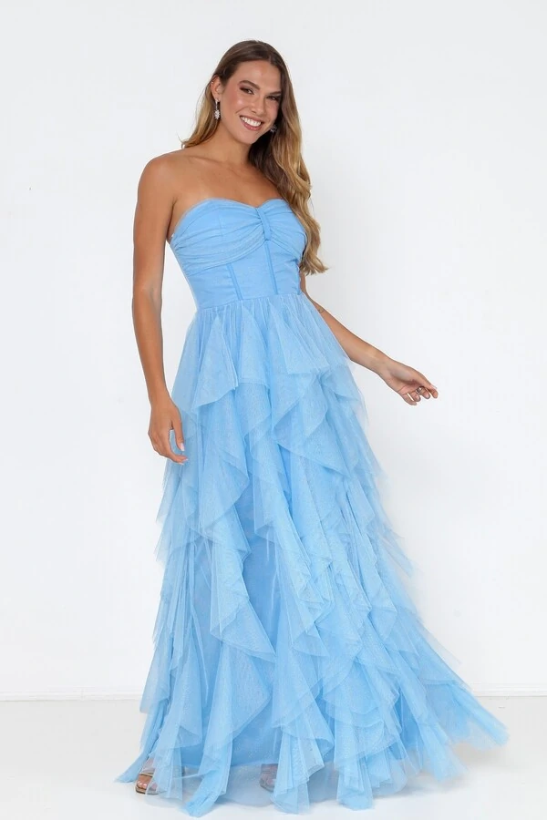 Vestido Paulina Saia Longa Com Babados Em Tule Aurora