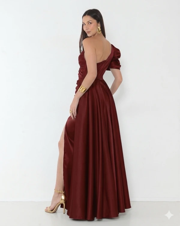 Vestido Livia Em New Span OMbro Assimétrico Longo Fenda