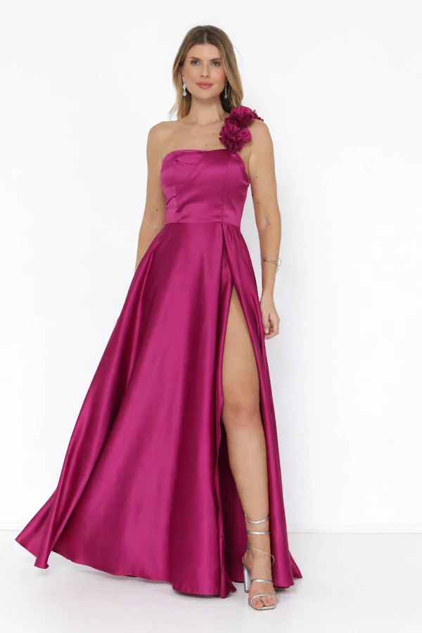 Vestido Fabiola Alça Flor Longo Fenda