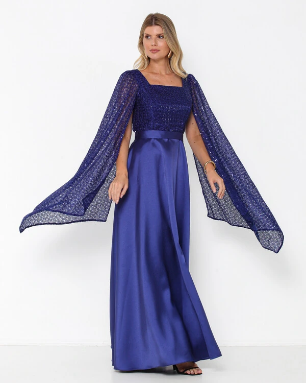 Vestido Suellen Manga Capa Com Brilho