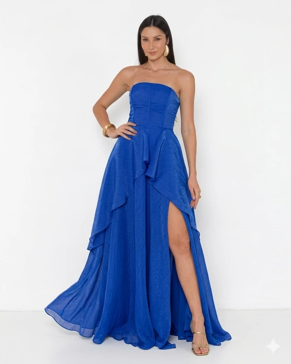 Vestido Suzi Longo Fluido Em Organza Lalique