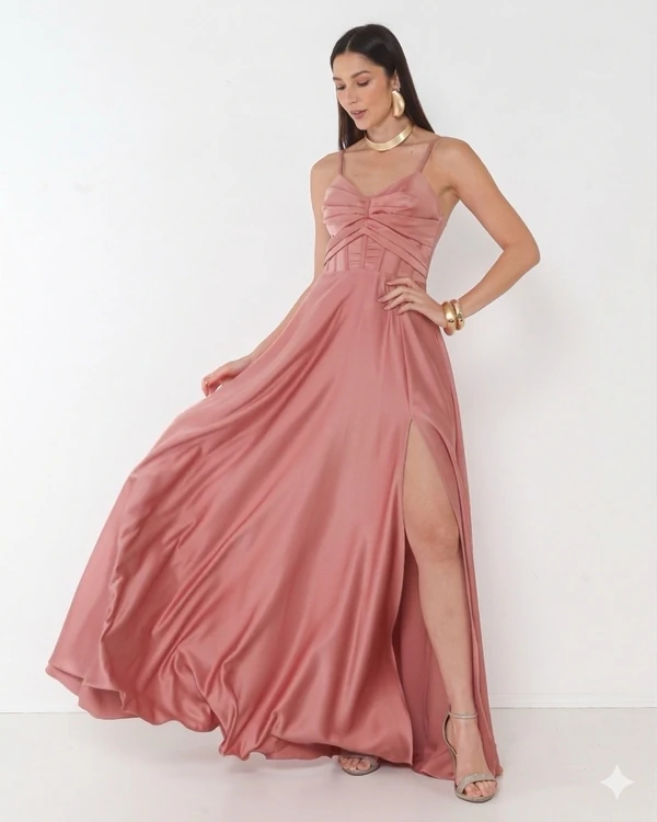 Vestido Simaria Alça Fina Busto Estruturado Longo Fenda