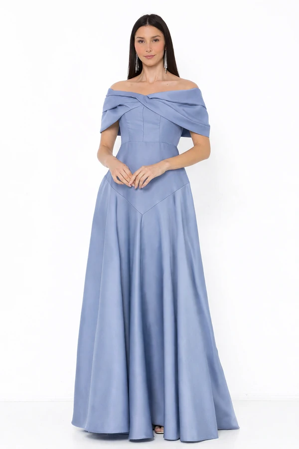 Vestido Blanca Ombro a Ombro Sofisticado