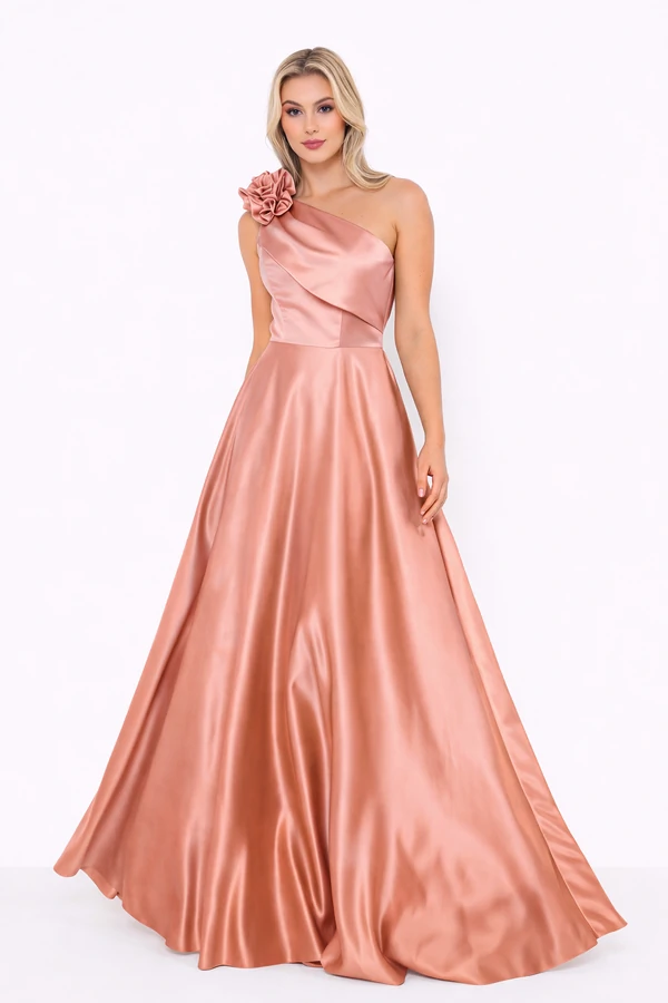 Vestido Viviane Em Cetim Detalhe Em Flor Mula Manca