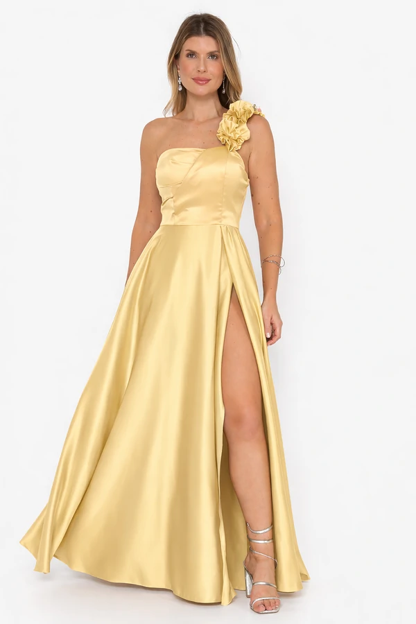 Vestido Fabiola Alça Flor Longo Fenda