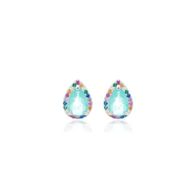 Foto Brinco Gotinha Esmeralda Colombiana Rainbow Prata