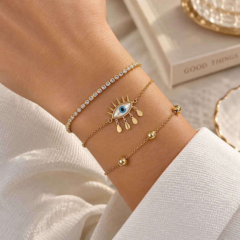 Foto Pulseira Olho Grego Gotinhas Prata 925