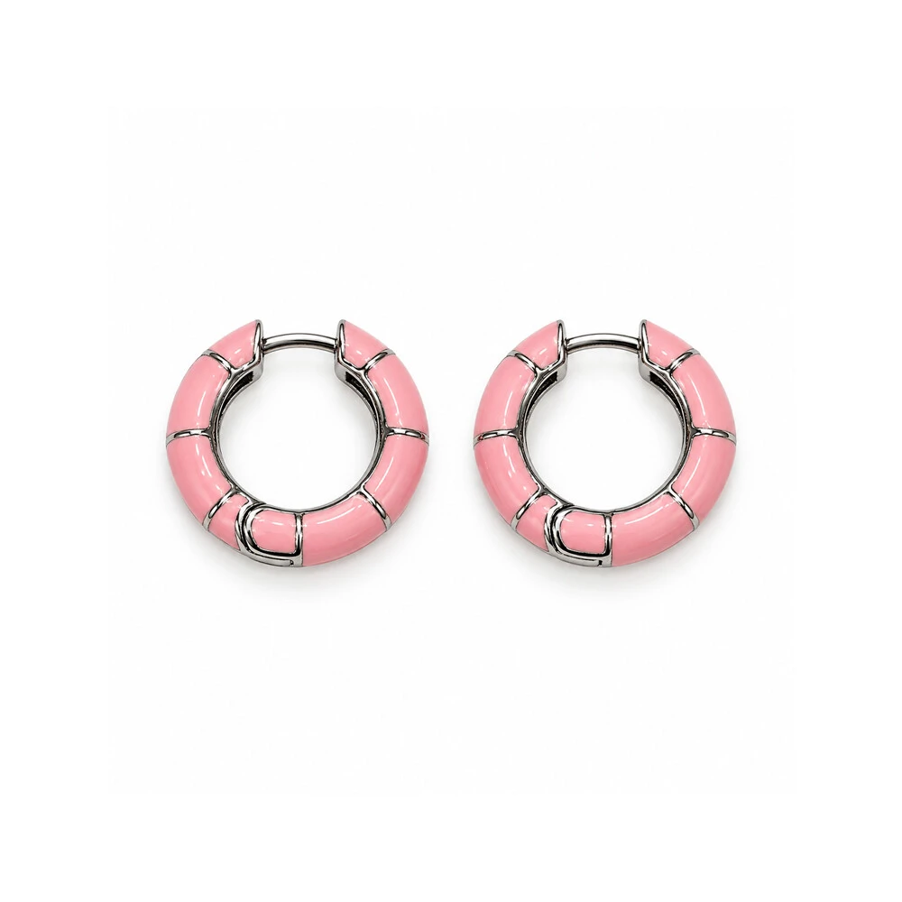Foto Argola Esmaltada Rosa M Prata 925