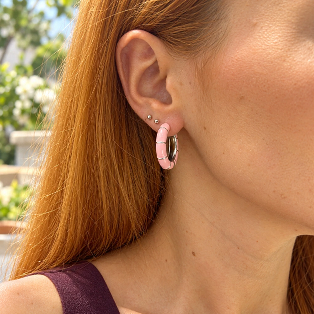 Foto Argola Esmaltada Rosa M Prata 925