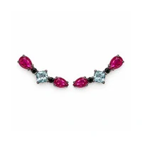 Brinco Ear Cuff Rubi e Acqua Prata 925