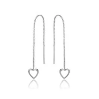 Brinco Fio Passante Coração Ródio