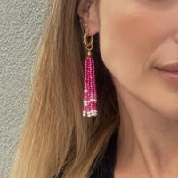 Argola Chuva de Cristais Rosa e Pérolas