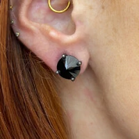 Brinco Spike Negro M Prata 925