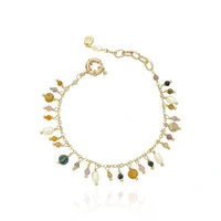 Pulseira Cristais e Pérolas Pendentes