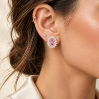 Brinco Rosa Cravejado
