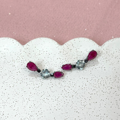Foto Brinco Ear Cuff Rubi e Acqua Prata 925