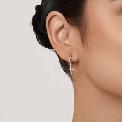 FotoArgola Cravejada e Pingente Cruz Prata 925